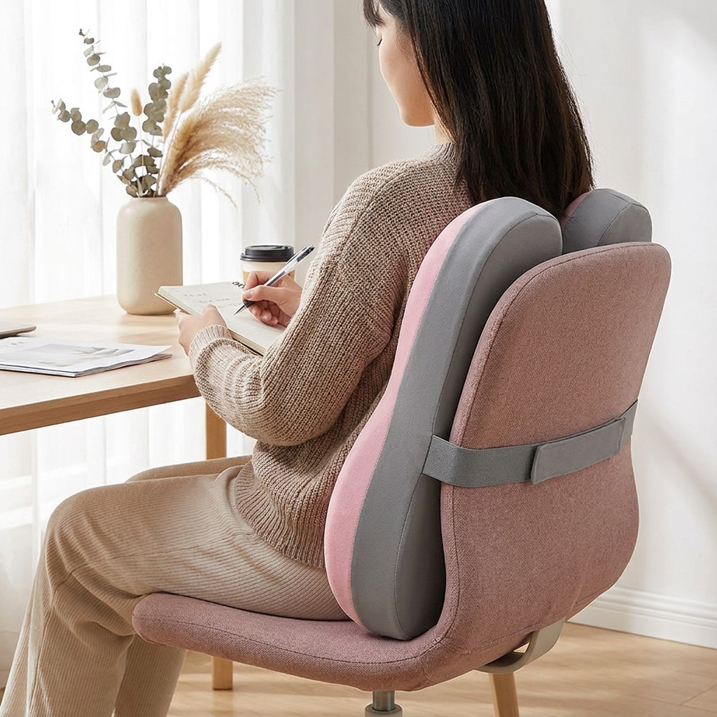 A lumbar support pillow / Pink and gray