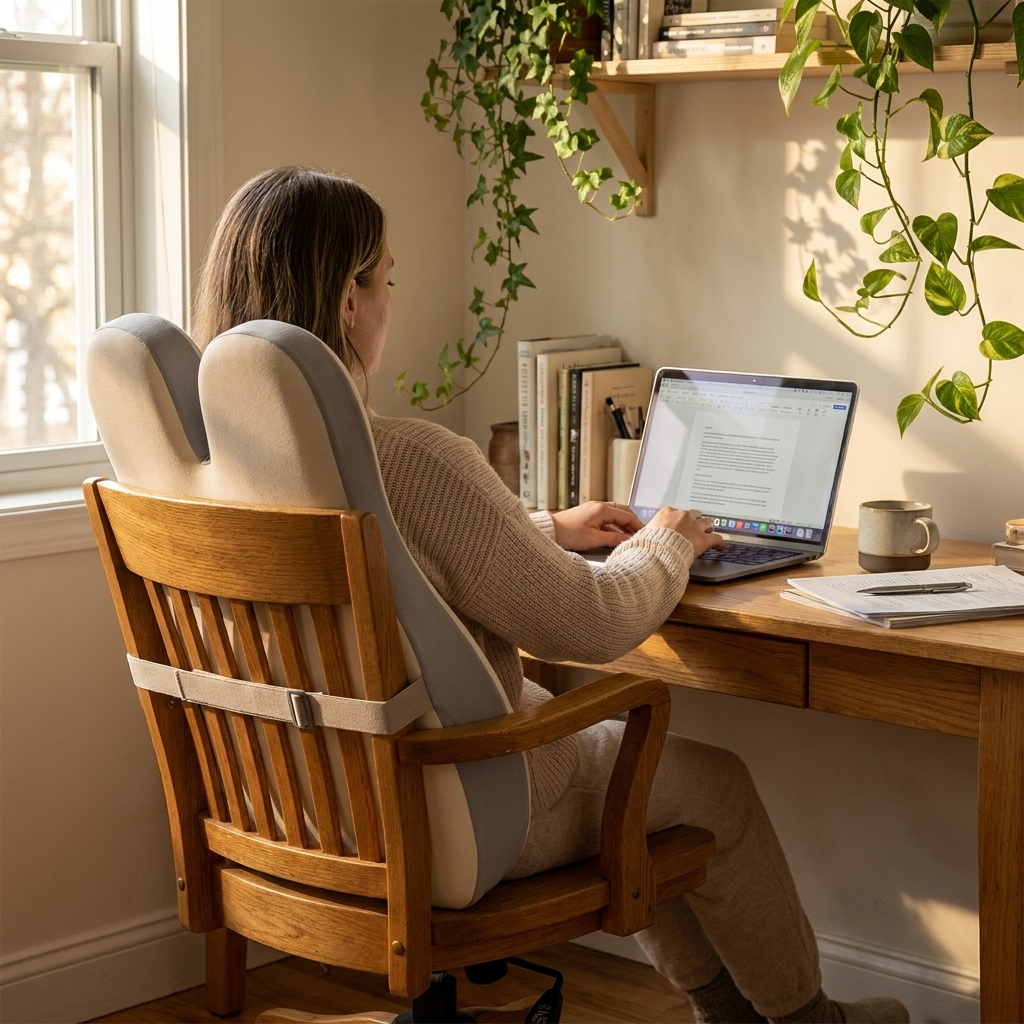 A lumbar support pillow / Beige and gray